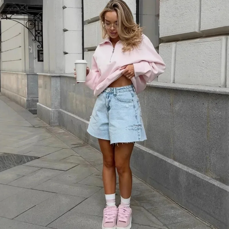 Ins Embroidery Hoodies&Sweatshirts Y2K Letters Jacket Women Half Zip Outdoor Sports Hoodie Loose Long Sleeved Top Tee Coat New