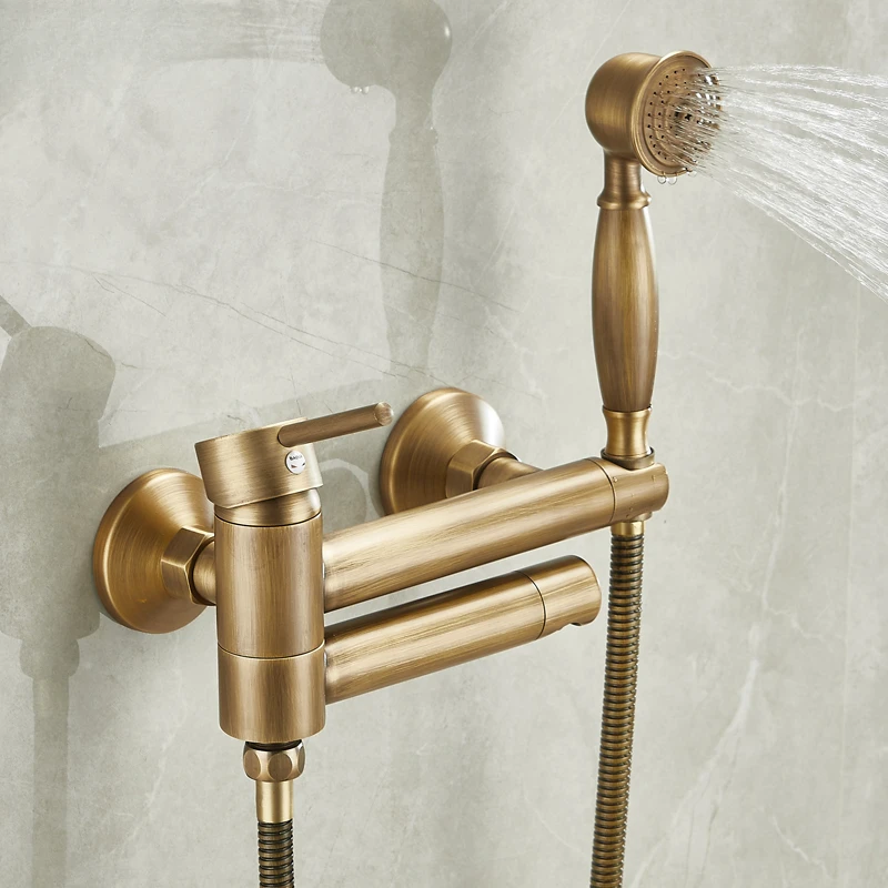 Antique all-copper shower set, simple bathroom nozzle, wall-mounted bath tub faucet, hot and cold water mixing valve