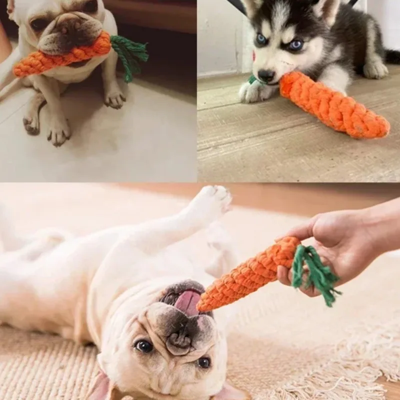 Dogs Toy 1Pc Carrot Dog Rope Resistant Puppy Molar Cleaning Teeth Grinding Training Supplies Chew Bite Toy Durable Braided Bite