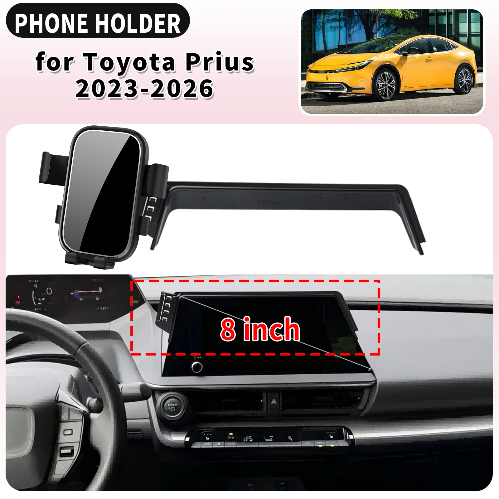 Suporte de Navegação Dedicado para Celular com Clipe para Toyota Prius XW60 2023-2026, Tela de 8 Polegadas LHD, Montagem na Base do Carro ​ ​   acessó