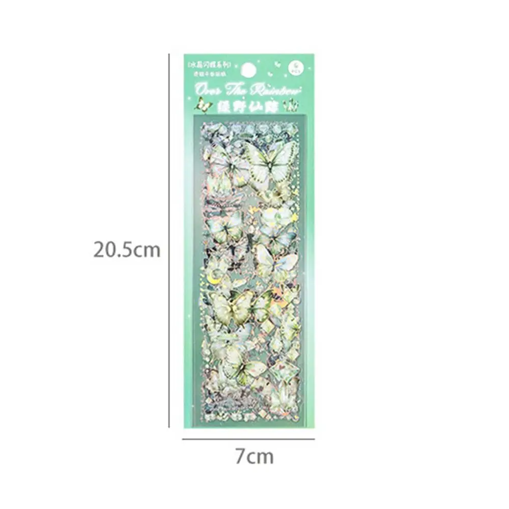 6 Pcs/Set PET Crystal Laser Butterfly Stickers Delicate Waterproof Hand Ledger Sticker Vintage DIY Scrapbooking Handbook Decal