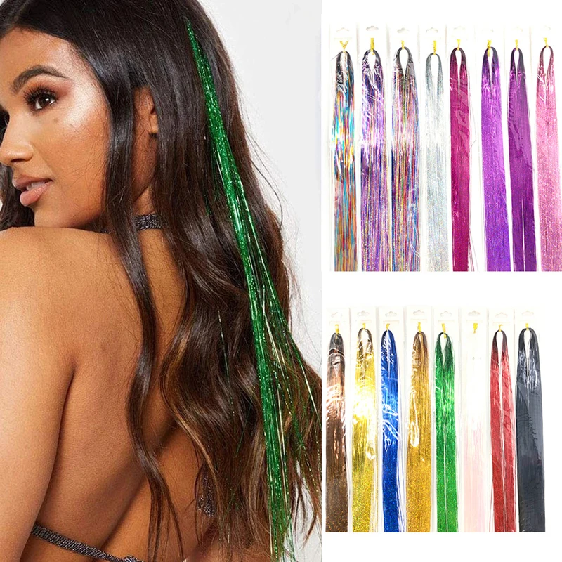 

Sparkle Hair Tinsel Rainbow Colored Strands Girls Headwear Laser False Hair Extensions Decor Glitter Strips Hair Braiding Tools