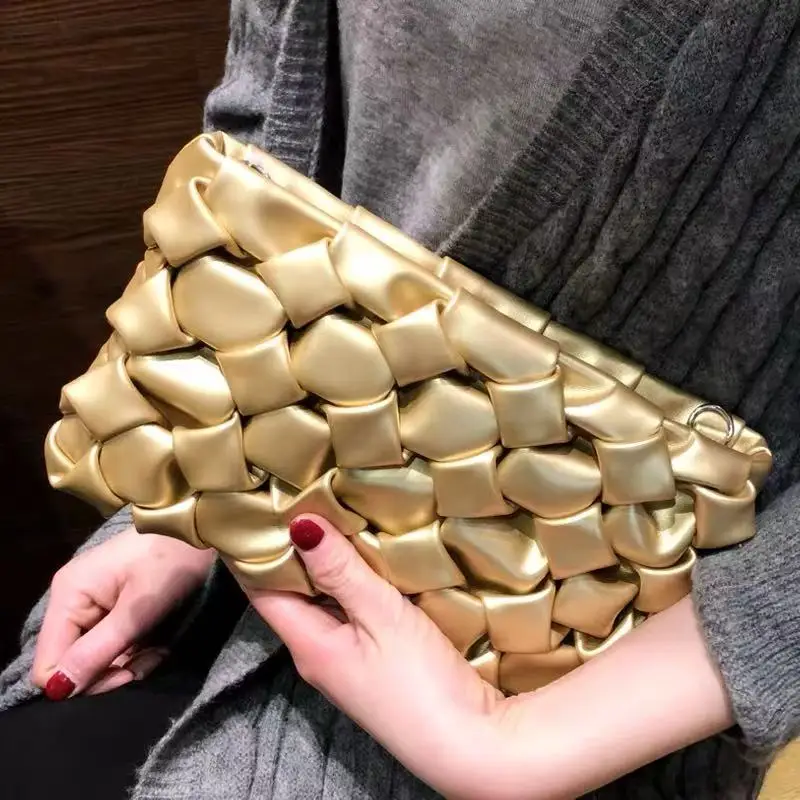 Fashion Pleated Square Bag Textured PU Luxury Women Handbag Wedding Party Banquet Clutch Purse Female Shoulder Crossbody Bag