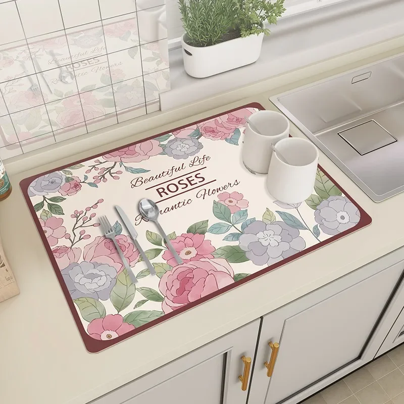 Simple Rectangular Diatomaceous Earth Kitchen Drain Mat Water Absorbing Quick Drying Anti Slip Splash Proof Dining Table Mat