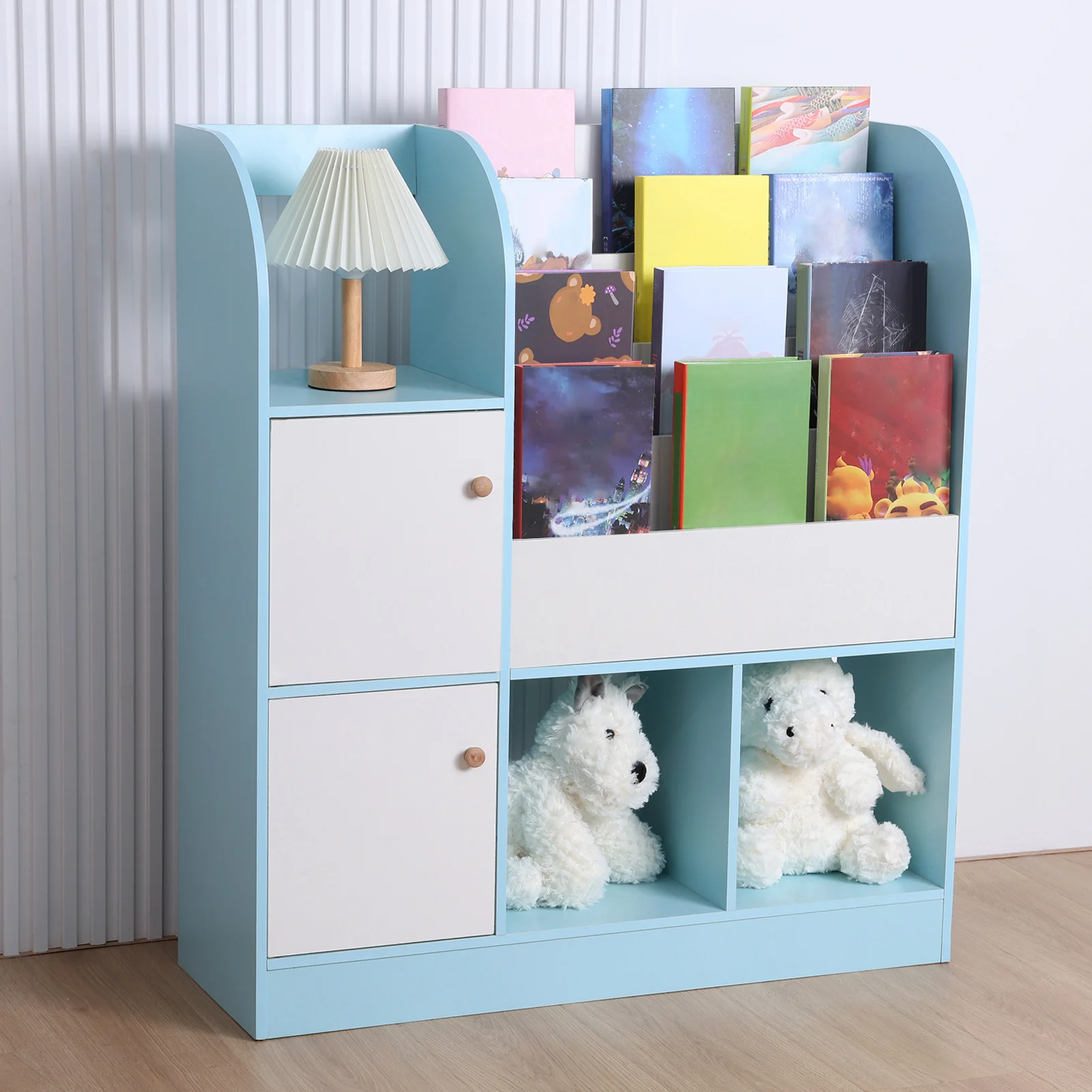 Multifunctional Bookcase with 4-Tiers Book Slots, 3 Open Shelves and 2 Drawers, Bookcase Display Stand, Toy Stor