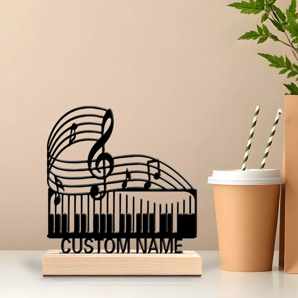 1pc Terror Personalized Custom piano Metal Statues Wooden Base Entryway Decor for Modern Farmhouse Garage Rustic Office Spaces