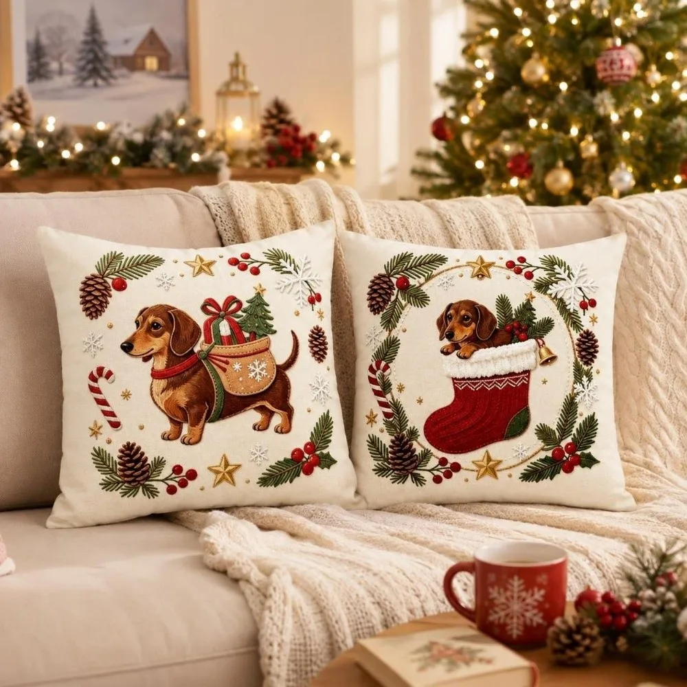 Gifts Soft Christmas Pillow Covers Reindeer 2D Printed Xmas Pillowslip Puppy Square Throw Cushion Case Bedroom Decor