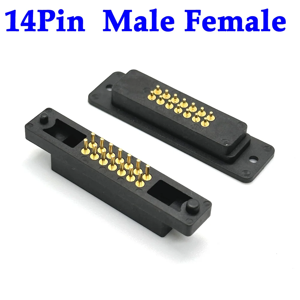 1sets 2A 14 Pin Waterproof Magnetic Pogo Pin Connector Male Female Spring Loaded DC Power Socket Spacing 2.54mm