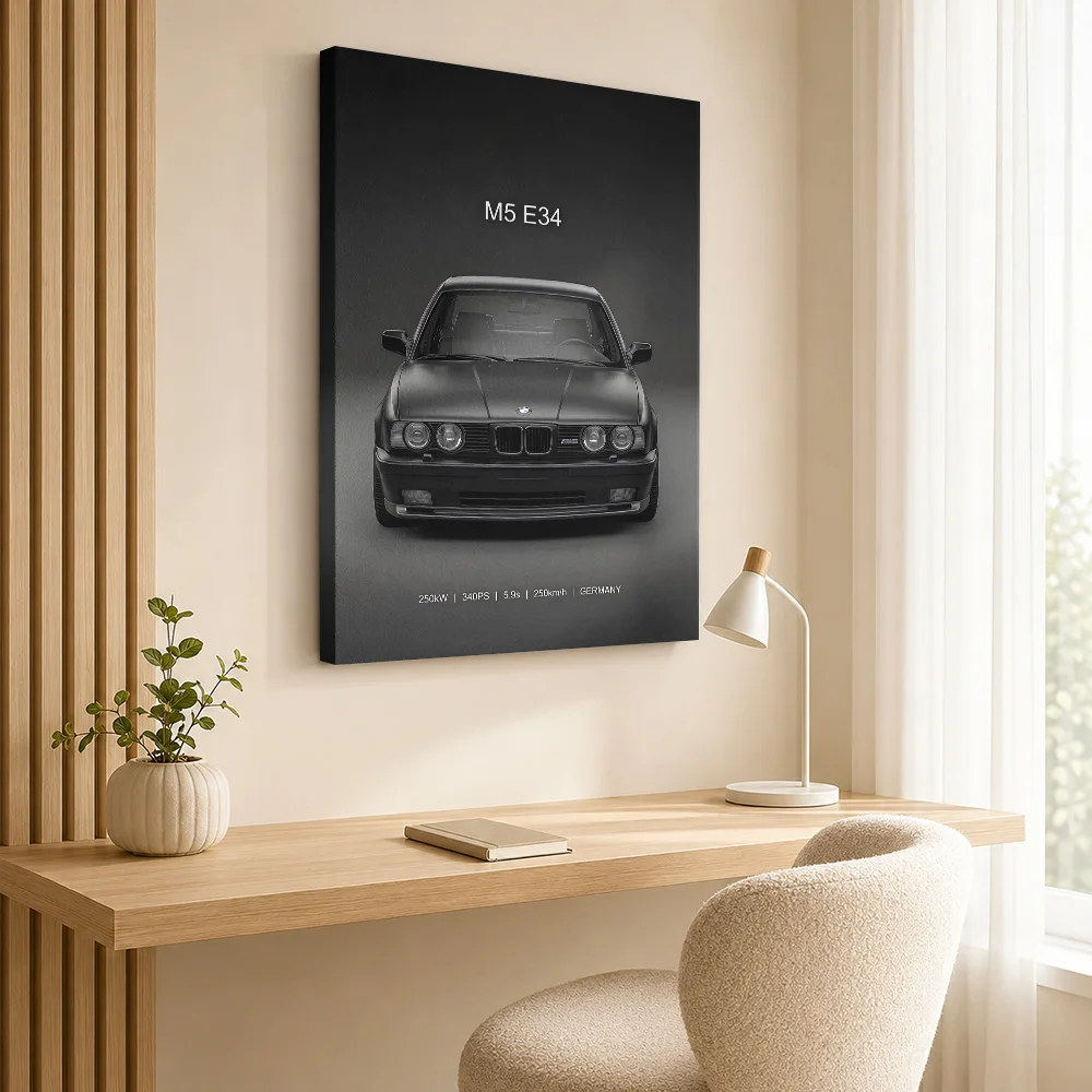 Black Sports evo e34 car Canvas Print Poster Customized Photo Retro Automotive Wall Art for Man Cave Decor Gift for Collectors