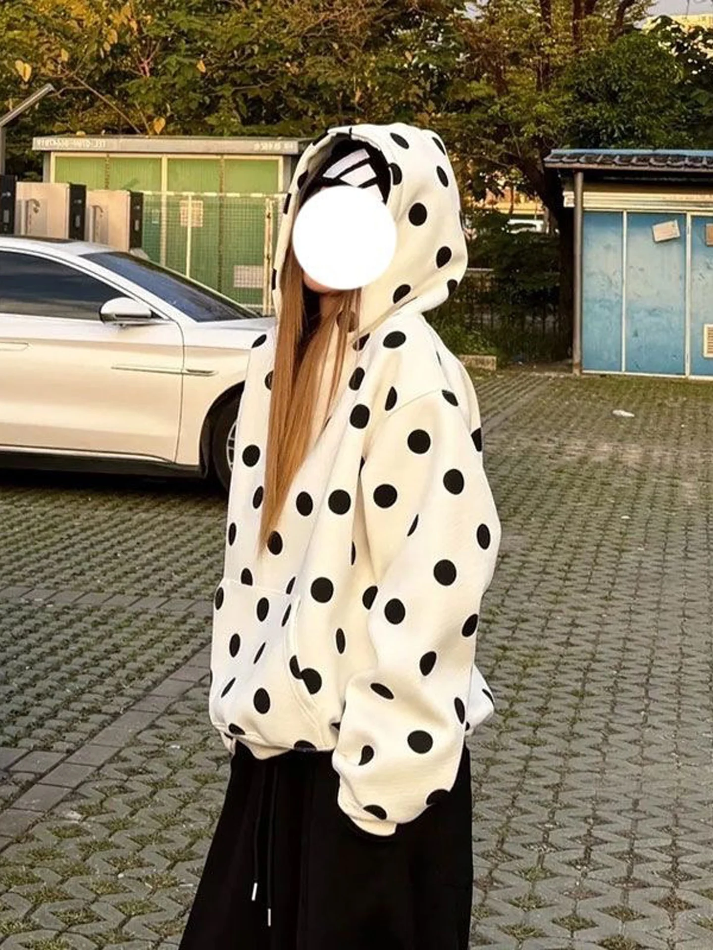 Retro American Lazy Cool Polka Dot Loose Hoodie Women's Fashion Autumn New Top Breathable Comfortable Regular Sleeve Length