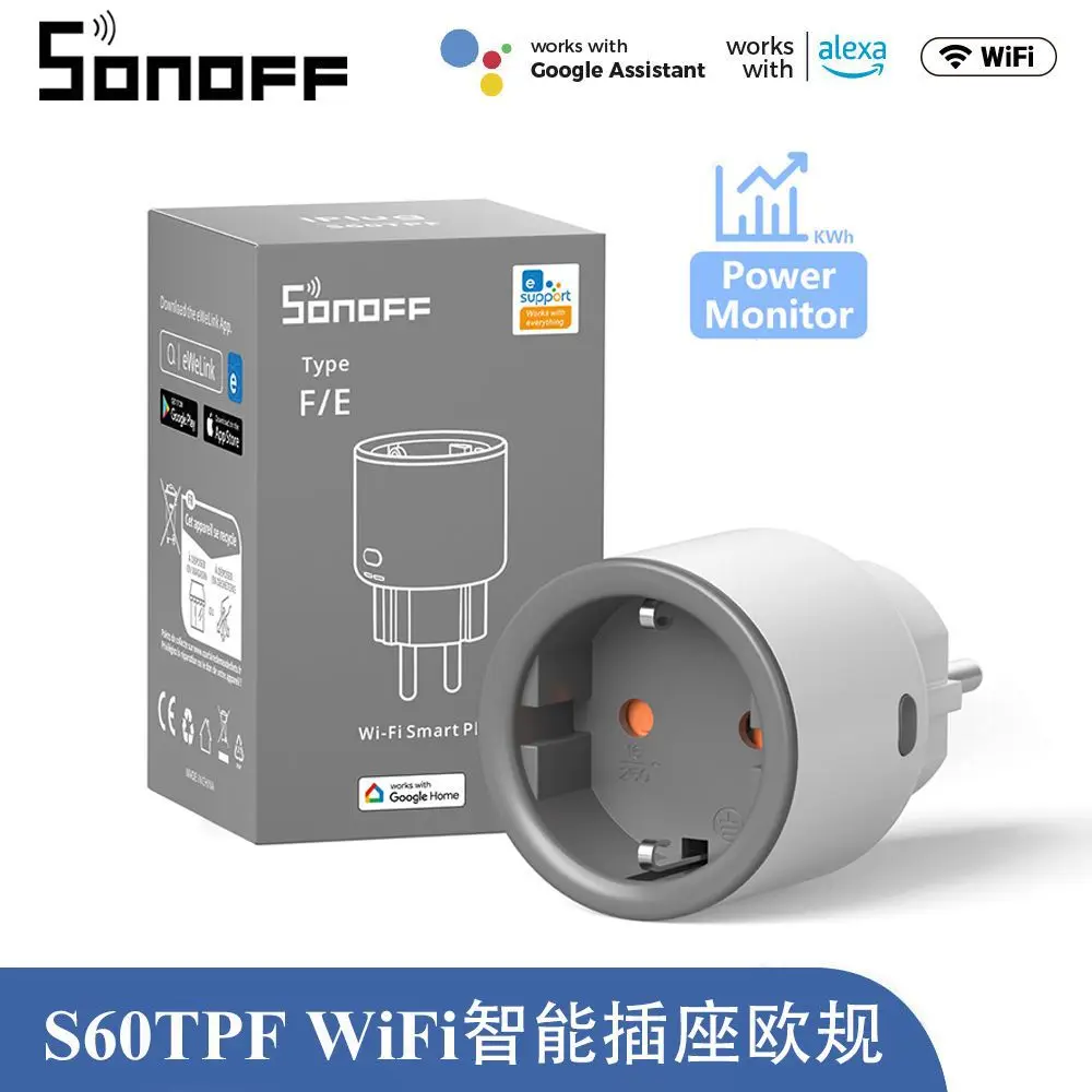 SONOFF S60 EU/UK WiFi Socket Smart Home Plug Power Monitor Outlet Voice/eWeLink Remoter Control Alexa Google Home SmartThings