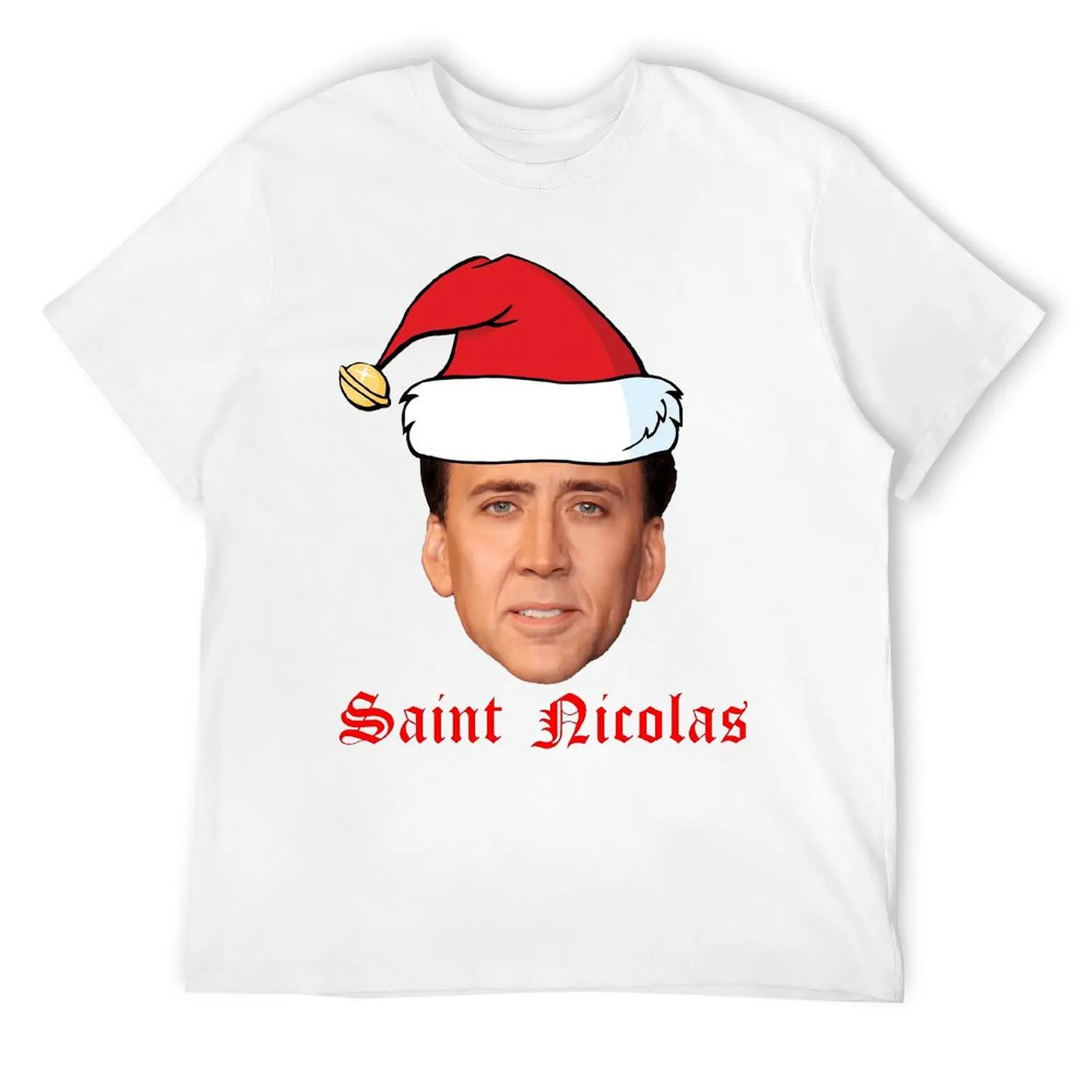 Round Neck Saint Nicolas Cage Christmas Card Greeting Card F T-shirt  Campaign Tees Funny Sarcastic Aactivity Competition Eur Si