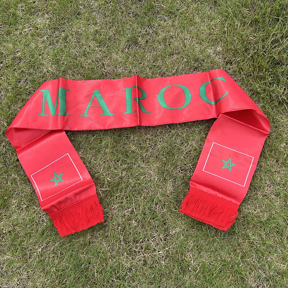 Sky Flag 2026 Morocco Scarf 14x135cm Double-sided Printed Satin Morocco Flag Scarf Tassels Suitable for Football, Sports, Events