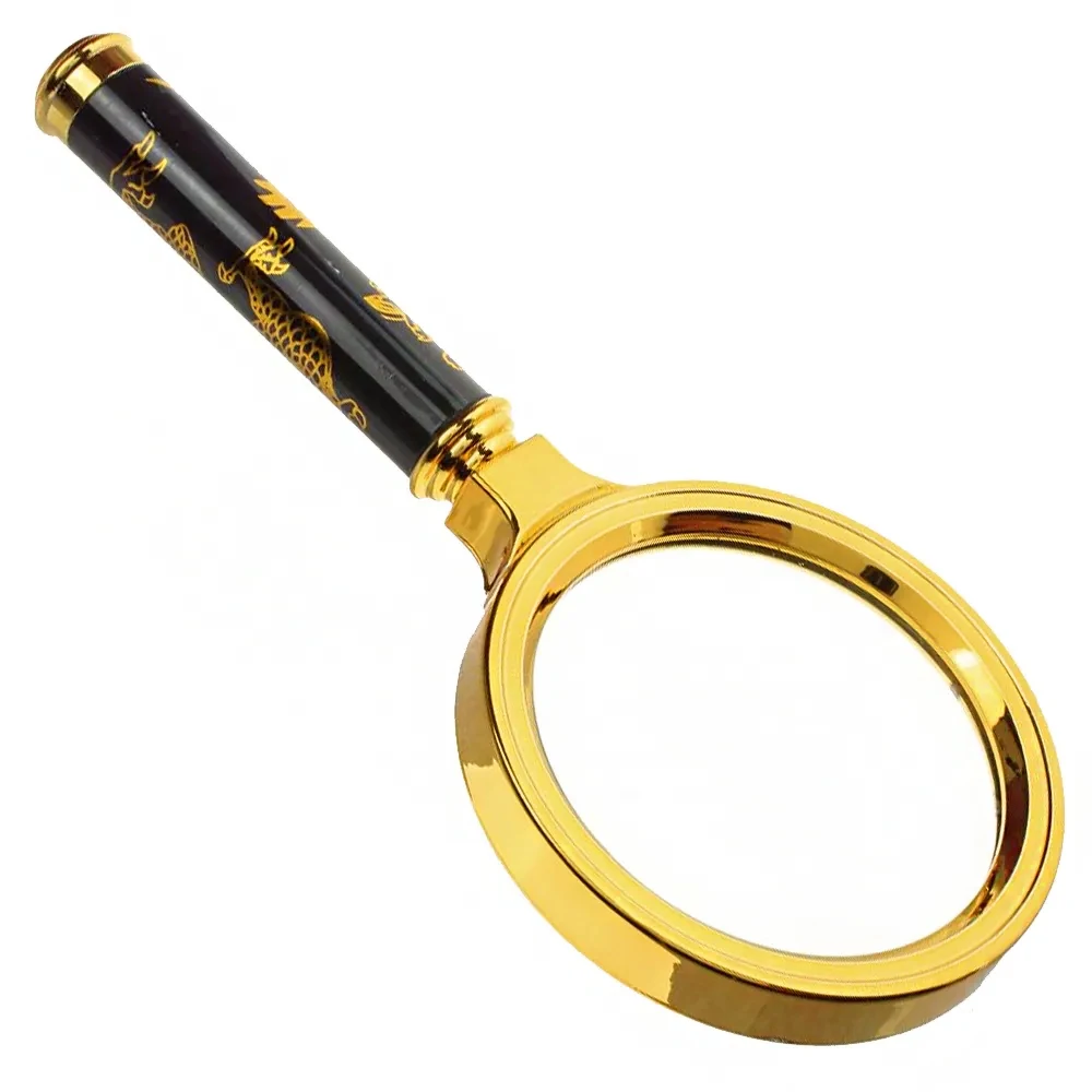 5X-10X Handheld Magnifying Glass Reading Magnifier Dragon Pattern Durable Grip 60/70/80/90/100mm Lens For Seniors Collection