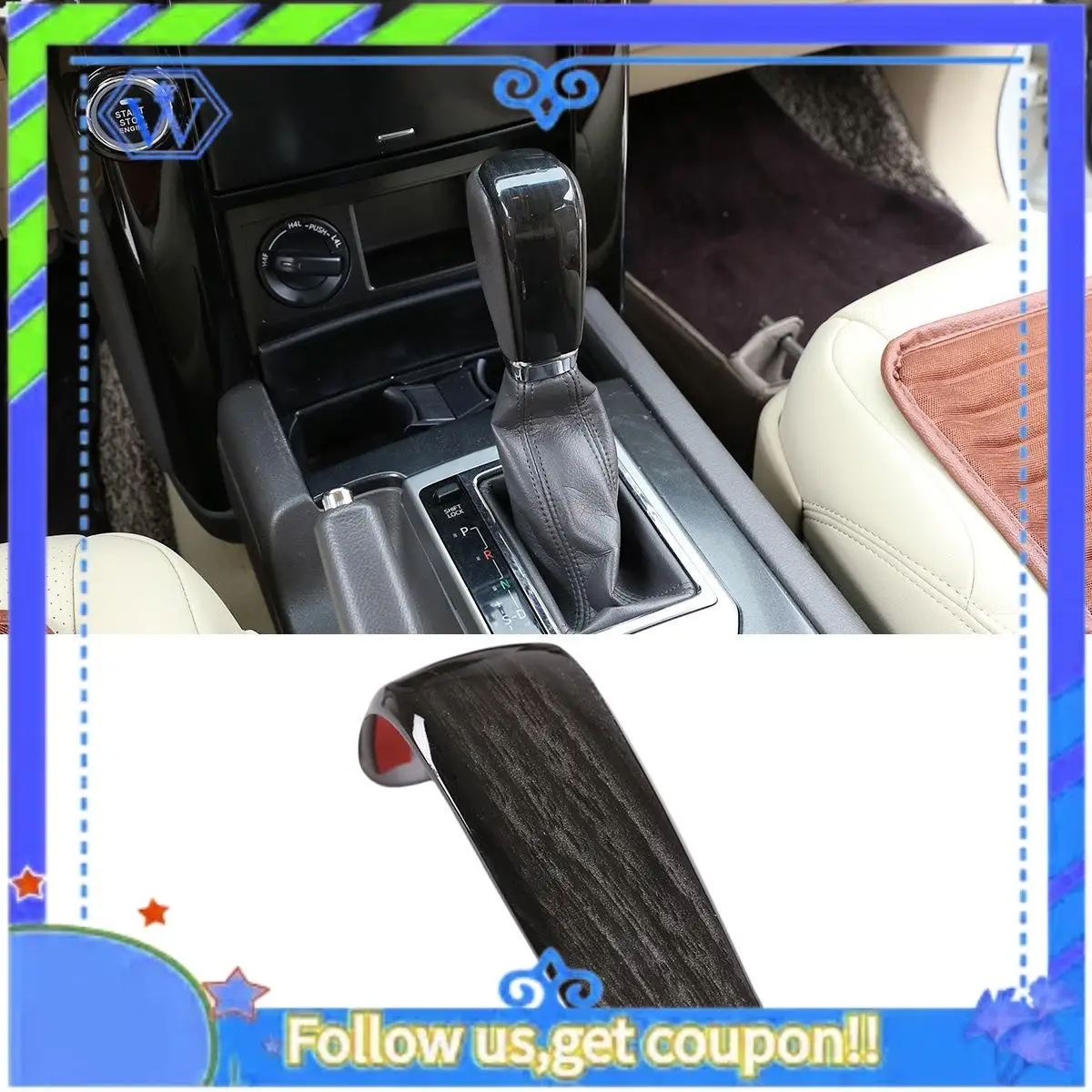 M46K-Für Toyota Land Cruiser Prado FJ150 150 AT 2010-2017 Schwarz Holzmaserung ABS Schaltknauf Abdeckung Trim