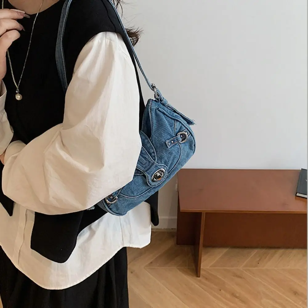 

Портативная джинсовая сумка на плечо Y2K в стиле ретро, сумка для подмышек для девочек, джинсовая сумка, корейская модная тканевая сумка для подмышек, сумка для покупок