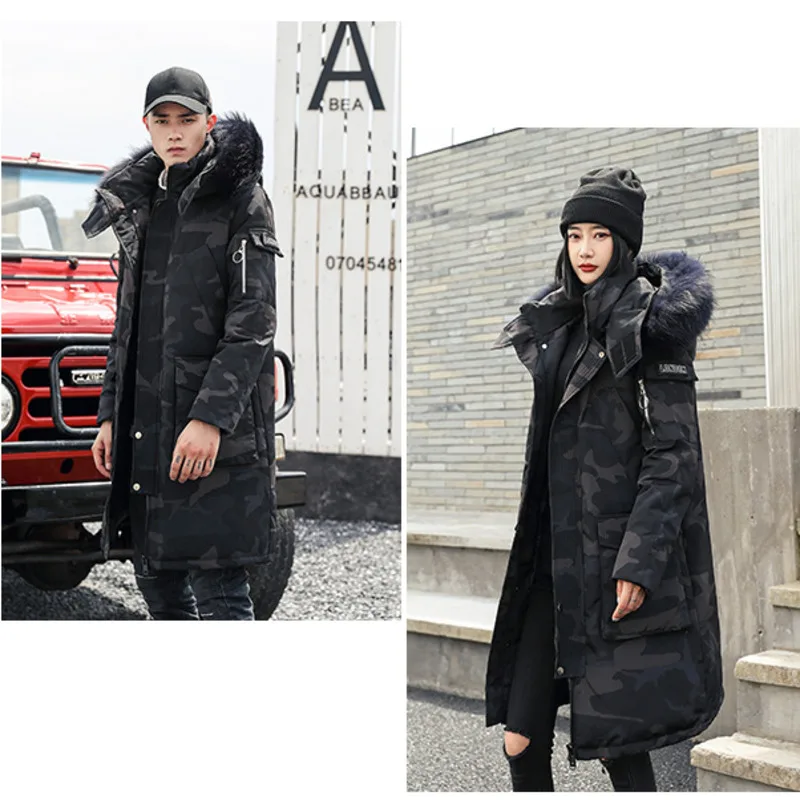 New Winter Fake Fur Collar Hooded Warm Down Coat Men\'s White Duck Down Pocket Thickened Coat Fashion Long Coat S-3XL