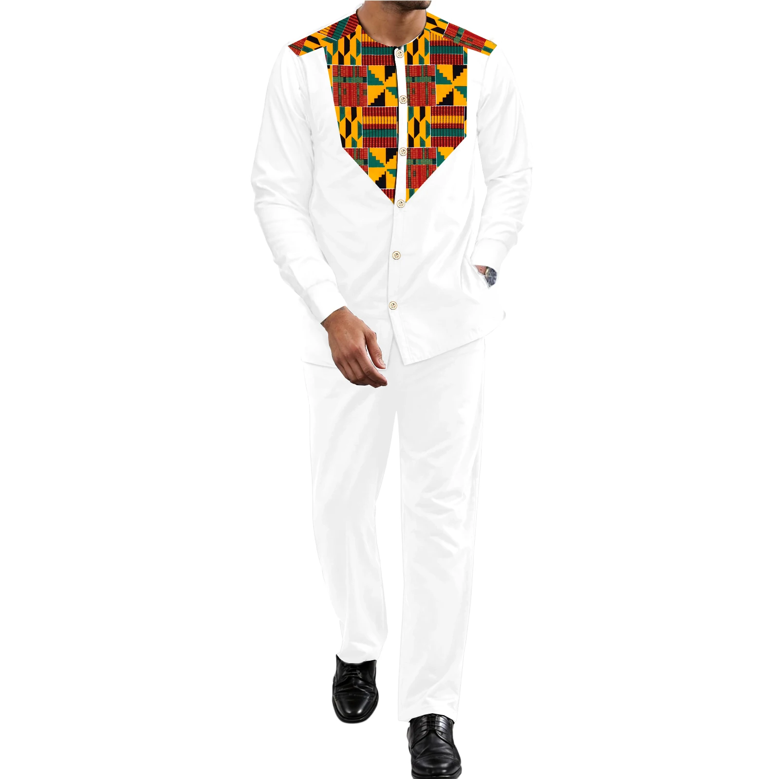 African Dashiki for Men，2 Piece Shirt Pants African Wax Fabric Patchwork Tribal Suits  FF2416221