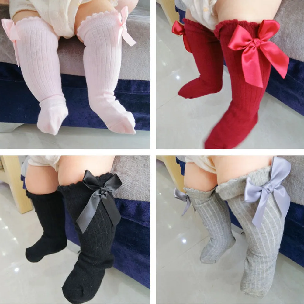 Knee High Socks Girl Long Soft Cotton Lace Baby Socks Kids Socks Meias Princess Toddlers Girls Big Bow Children Cartoon
