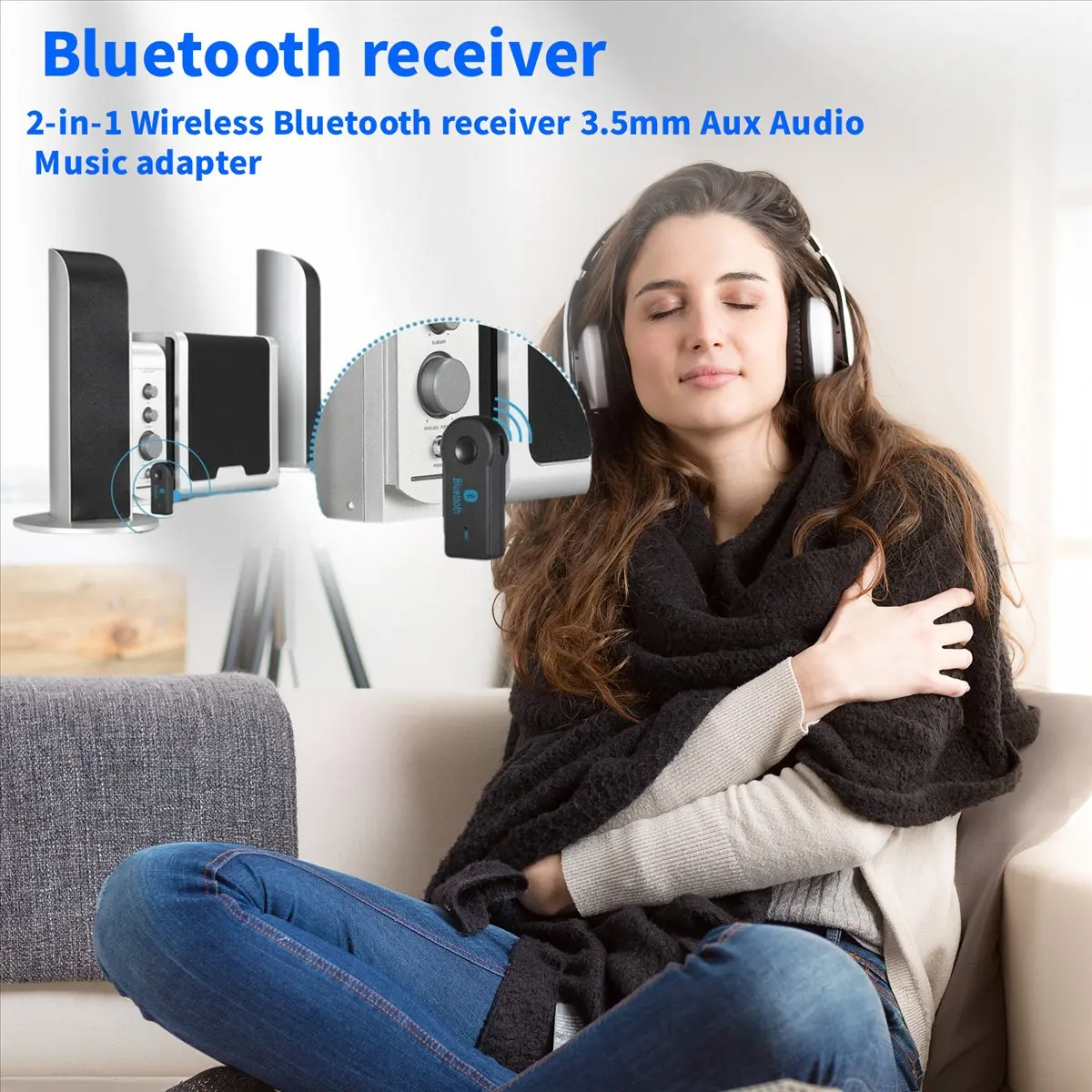 Friendly!2-In-1 Wireless Bluetooth Receiver 3.5mm Aux Audio Music Adapter with Hands-Free Functionality USB BT Connectivity