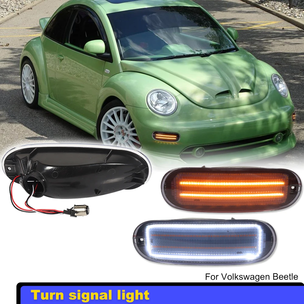 

Для Volkswagen Beetle передний бампер последовательные янтарные указатели поворота белый светодиод в качестве фары дальнего света/парковочные огни 1998-2005 гг.