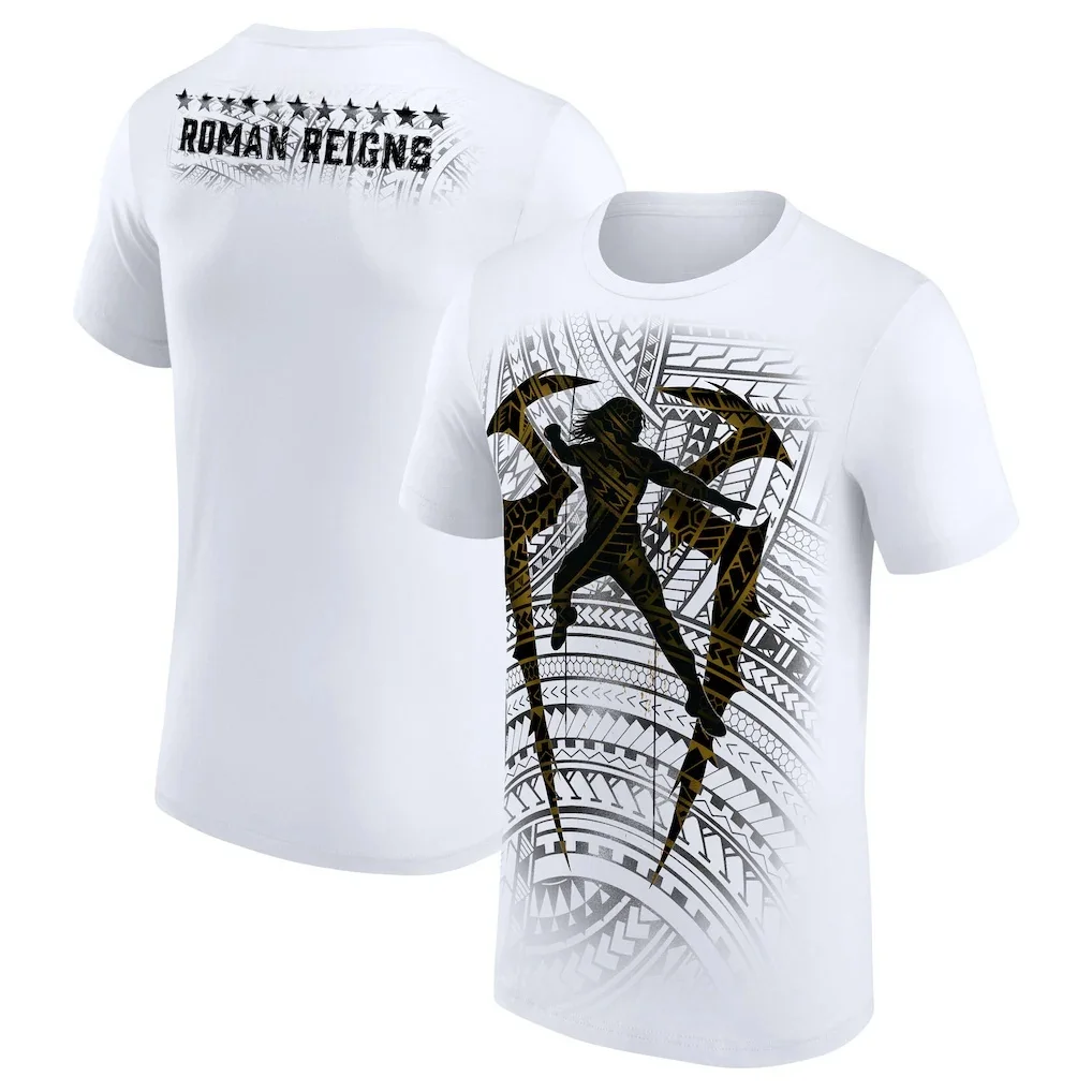 Camiseta Masculina 2026 Roman Reigns Tribal Logo de Algodão Estampada de Alta Qualidade, Moderna e Respirável para Uso Casual e Esportivo de Verão