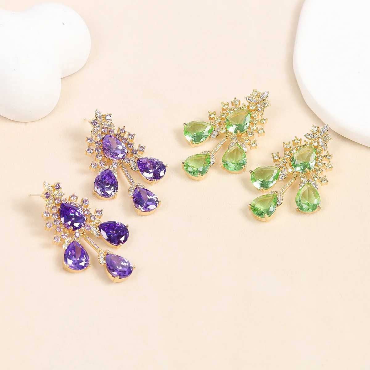 

925 Silver Needle Multicolor Gemstone Teardrop Drop Earrings, Luxury Bridal Wedding Jewelry Gift for Women