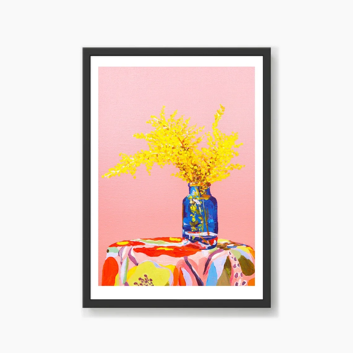 Pink Wattle Still Life Art Print | Bright Australian Native Flowers | Colourful Floral Art | Cute, Fluffy + Happy | Original Oil