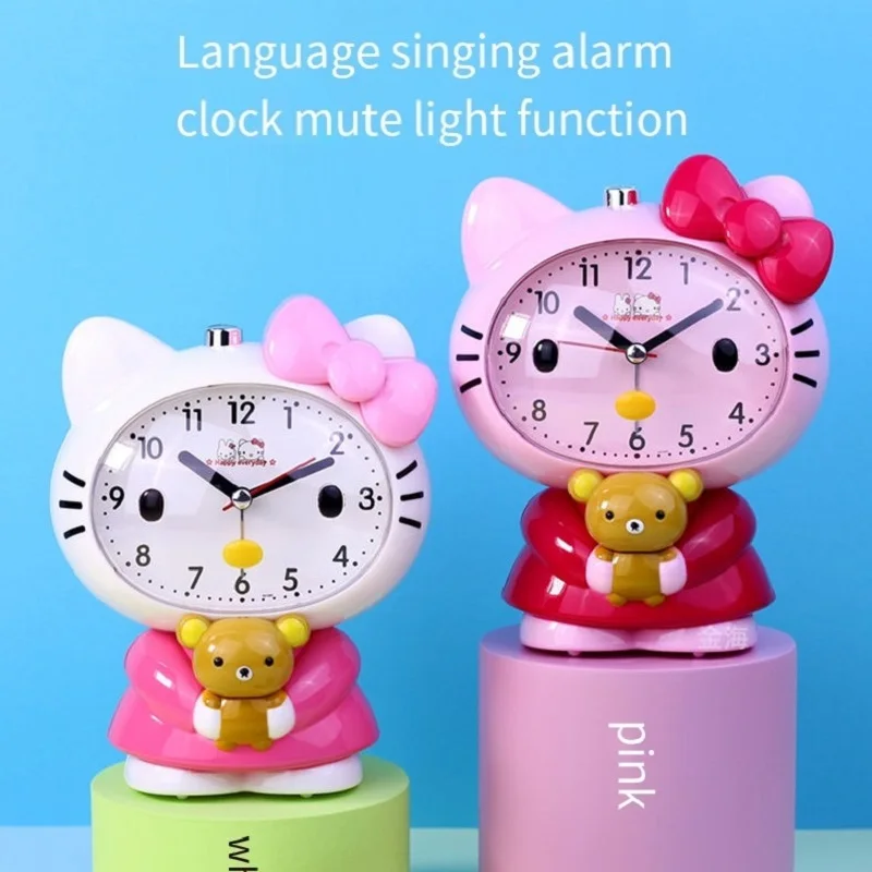 Sanrioed Cartoon Alarm Clock Kawaii Hellokittys kids Bedroom Bedside Voice Night Light Desk Clock Cute Cartoon Timing Clock Gift