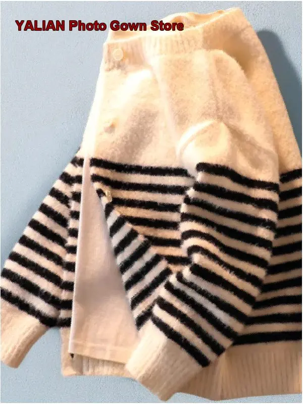 Girls Cardigan Kids Spring Autumn Striped Knit Top Solid Color Thin Breathable Stylish Outerwear Older Kids