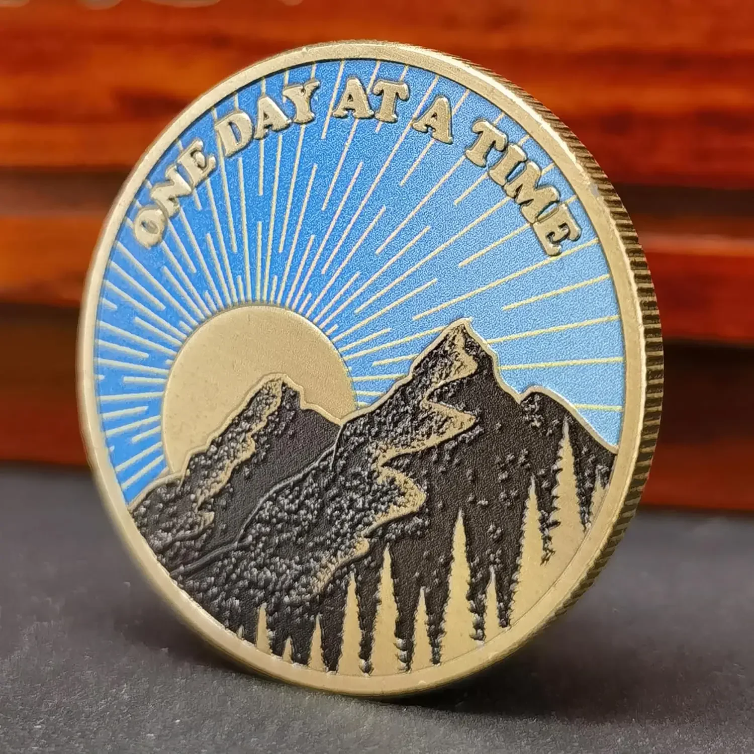 Sunrise Serenity Lucky Coin One Day at A Time Pocket Token Gift for Men or Women Addiction Recovery AA Sobriety Medallion