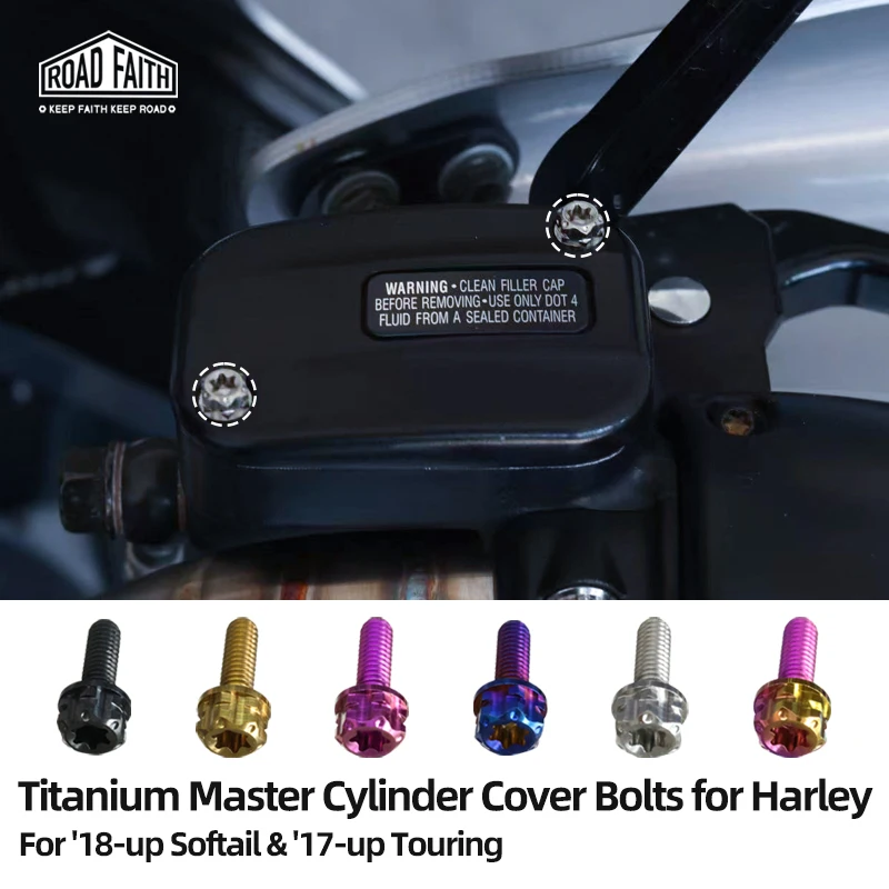 Road Faith Motorcycle Master Cylinder Cover Titanium Alloy Bolts for Harley 2017-up Touring FLTR FLHX 2018-up Softail FXLR FXFB