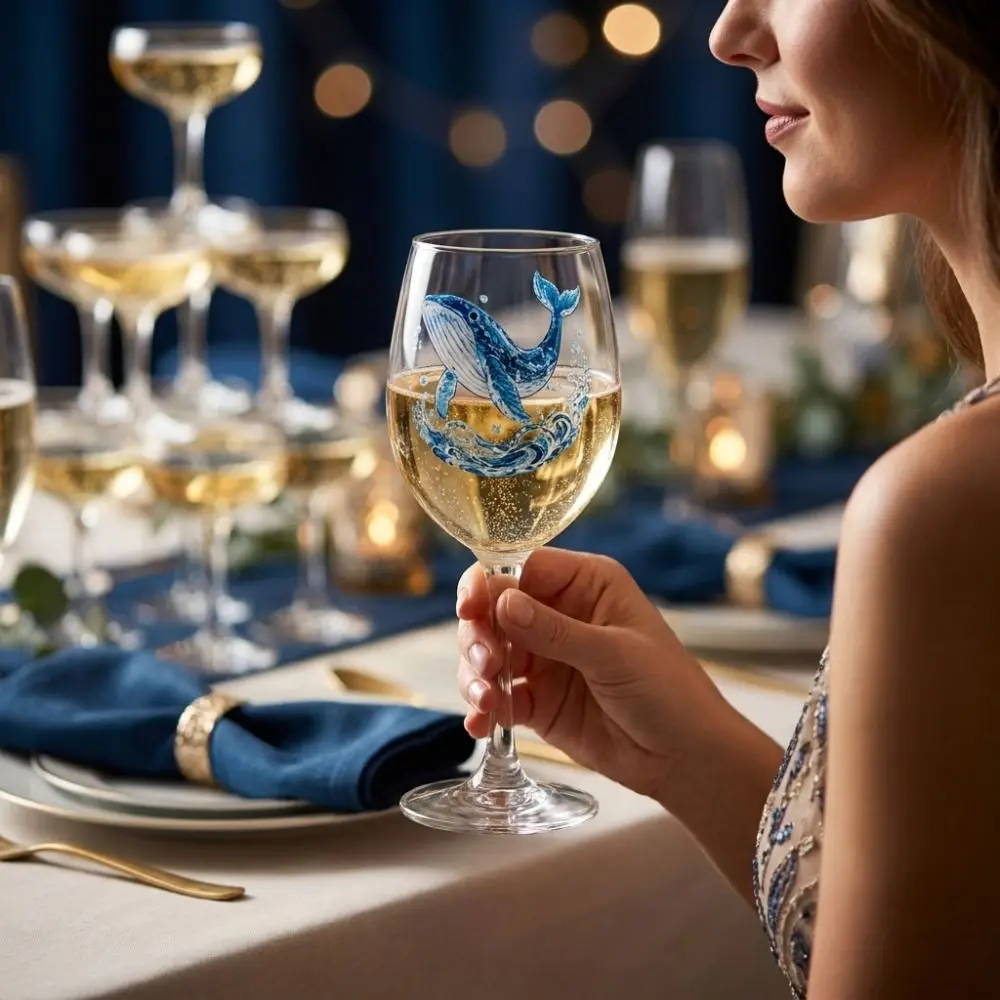 Novelty Octopus Ocean Animal Wine Glass Tortoise Dolphin Glass Goblet 2D Printed Seahorse Marine Animal Tall Glass Bar