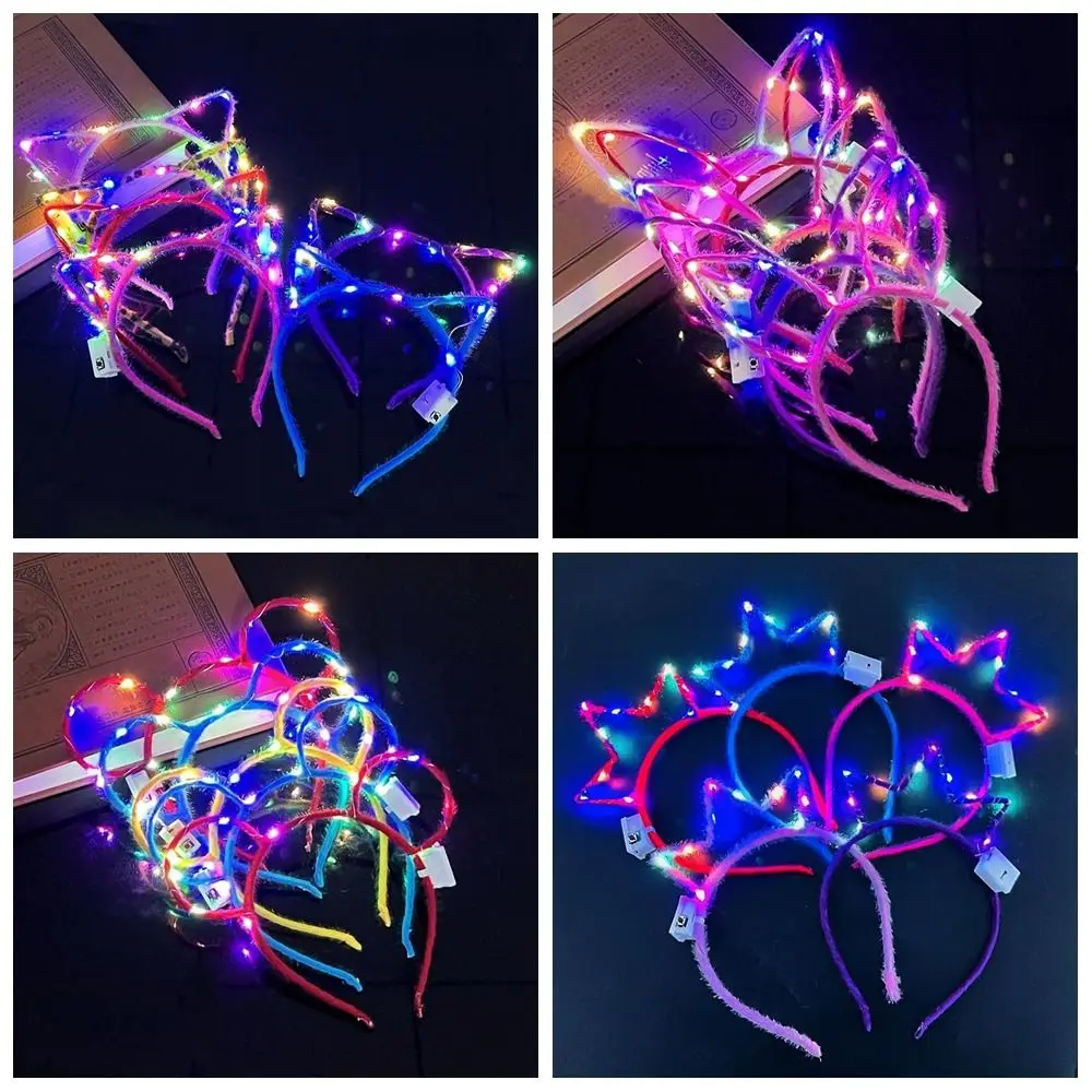 Cerchietto per capelli luminoso LED Orecchie di coniglio Fascia per capelli Corona Supporto per concerti Decorazione Orecchie di gatto luminose Fascia per capelli Vestito da festa