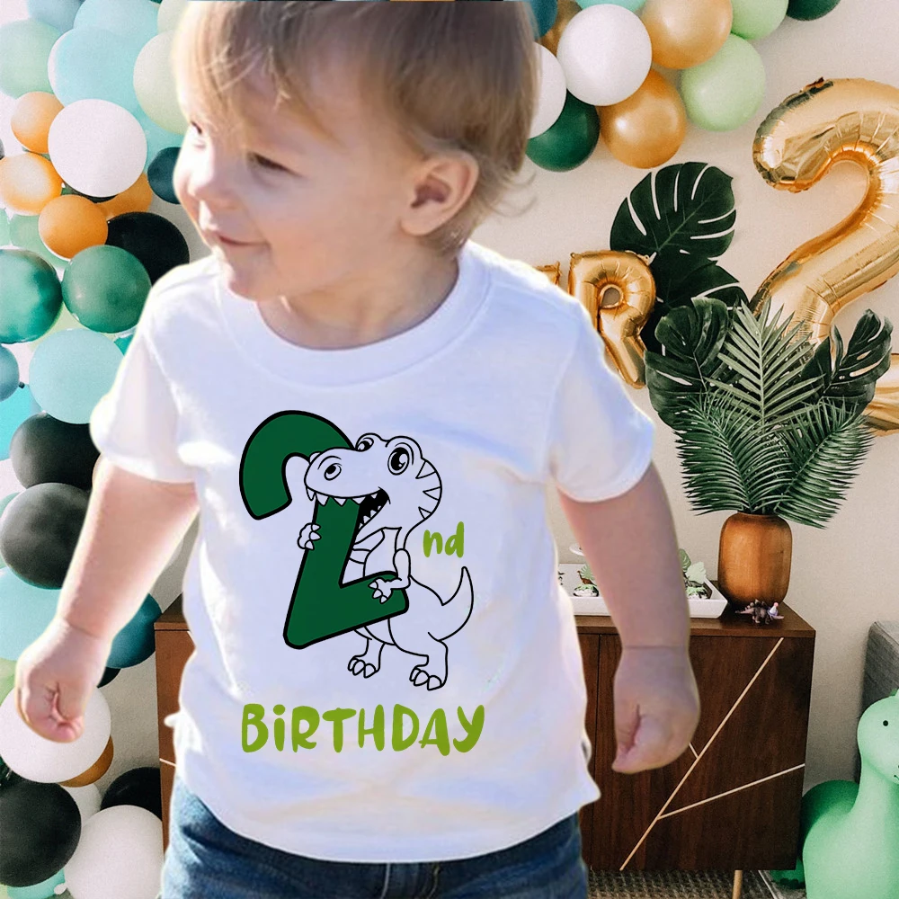 

2023 New Style Dinosaur Birthday Shirt 1 2 3 4 5 6 Birthday T-Shirt Wild Tee Boys T Shirt Dino Theme Party Clothes Kid Gift Tops