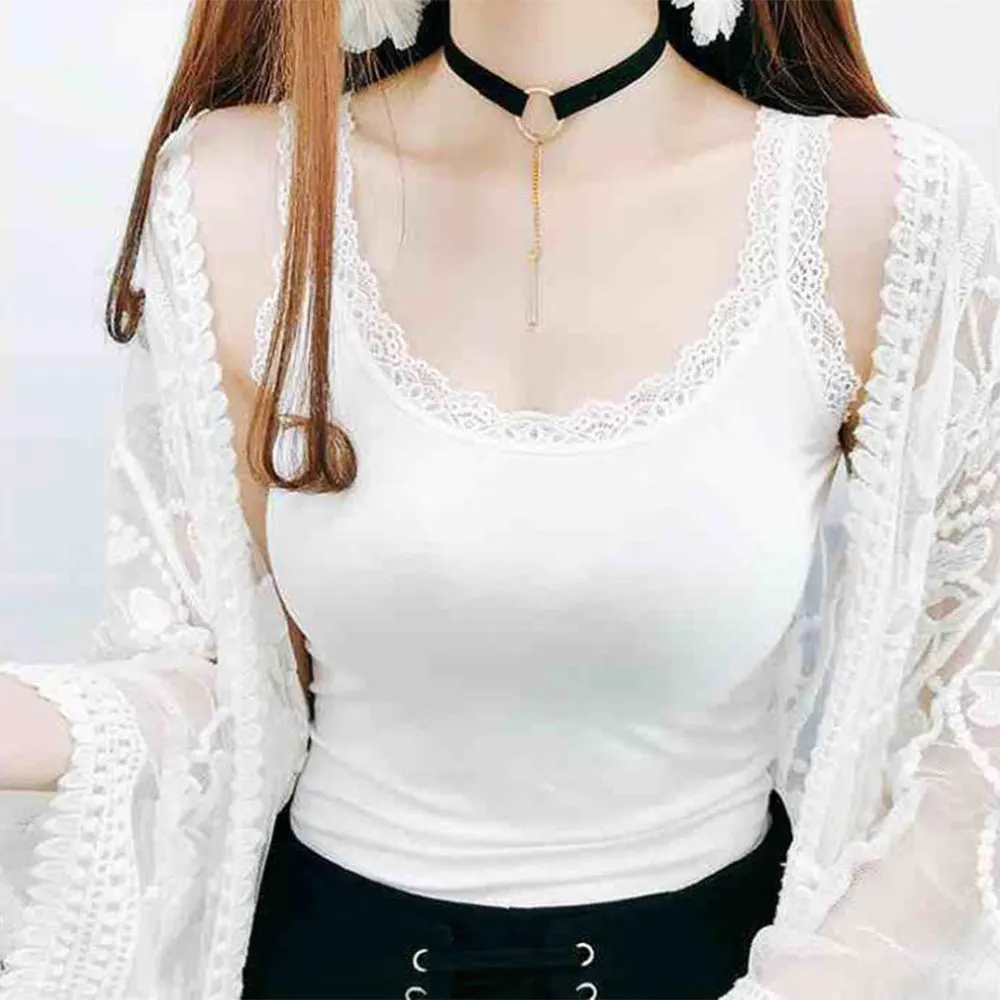 For Women For Summer Sleeveless Top Lace Camisole Vacation Comfortable Casual Top Camisole Lace Trim Patchwork Detail