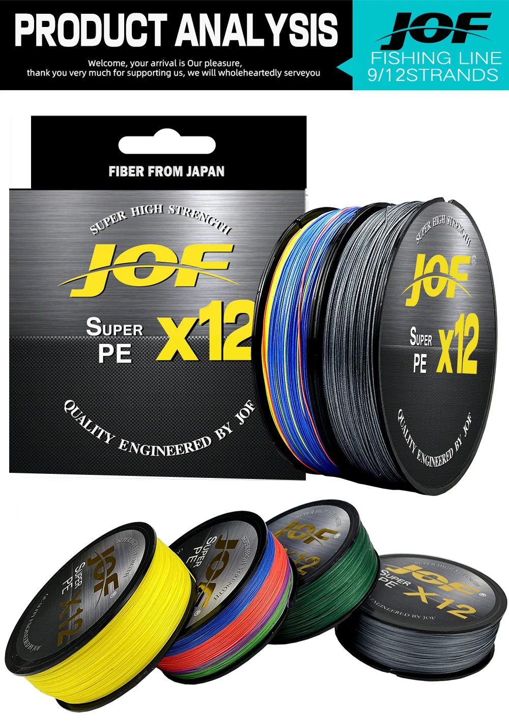 JOF X12 500 M 300 M Geflochtene Angelschnur 12 Stränge Mehrfarbige Multifilament Salzwasser PE Linie 20 24 35 40 50 65 80LB – Detail 6