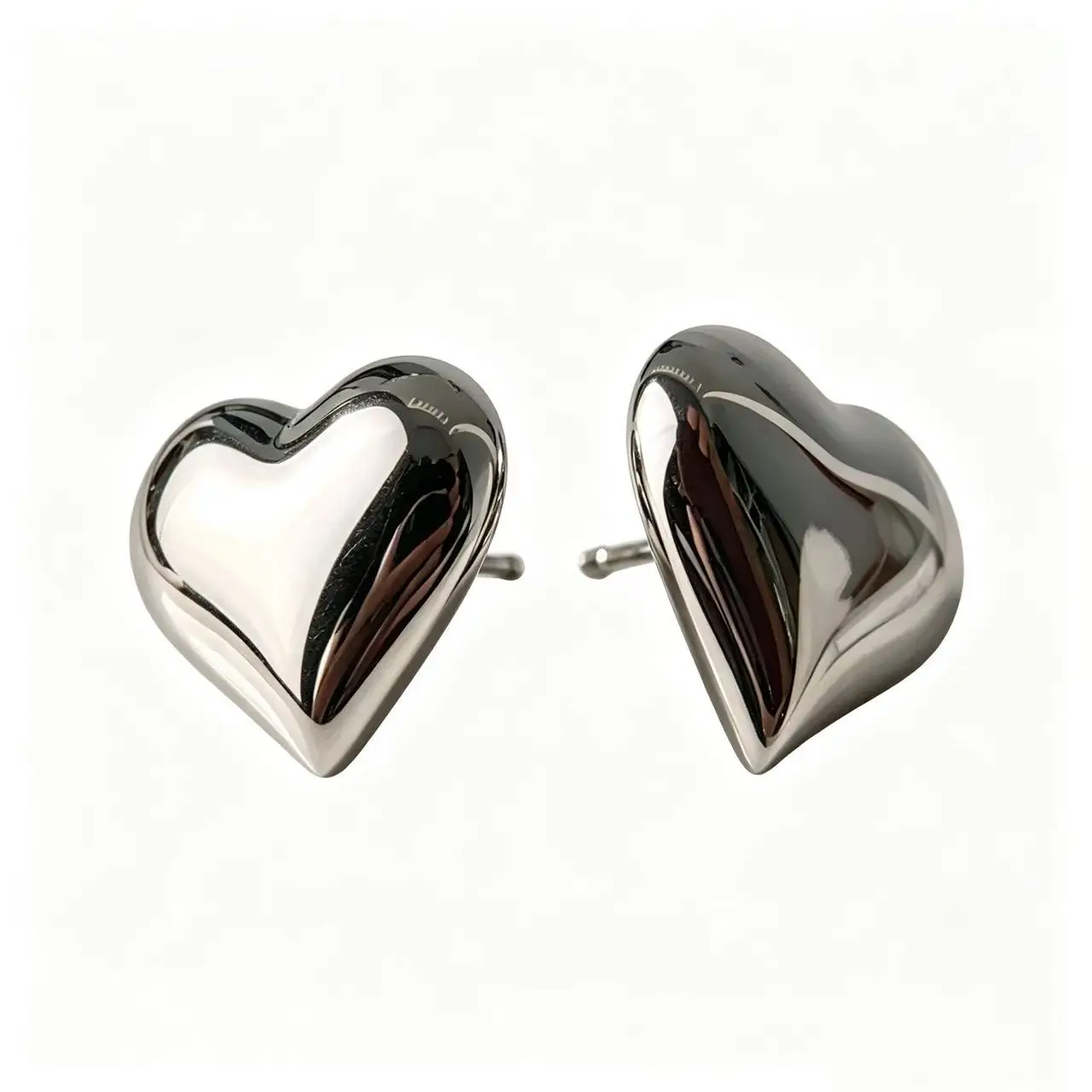 Thick Puffy Heart Stud Earrings for Women, Mirror Polished Stainless Steel Love Heart Earrings, Hypoallergenic Daily Fashion Jew