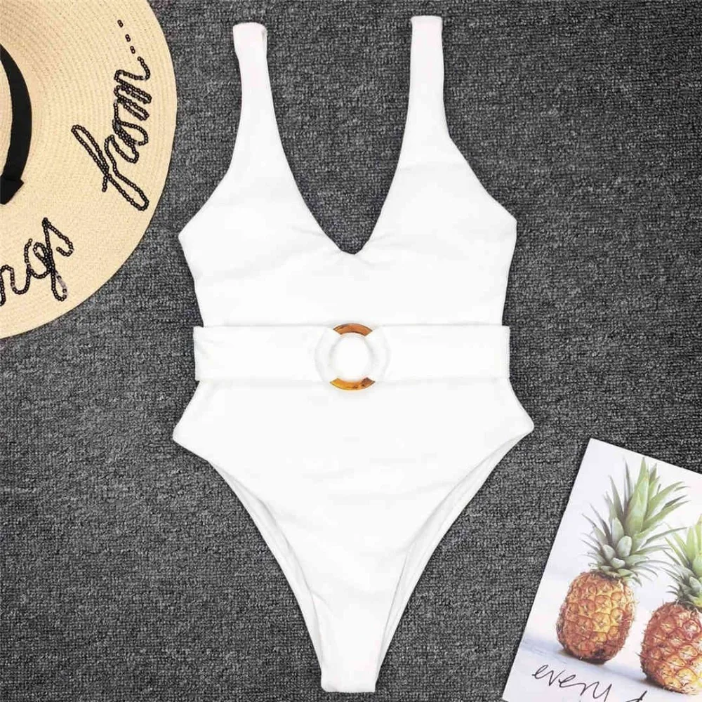 Neuer, verführerischer Badeanzug mit tiefem V-Ausschnitt, Monokini, hoch geschnitten, einteiliger Badeanzug für Damen, Badebekleidung für Frauen, mit Taillenband, Badeanzug, Modell V1383. – Detail 8