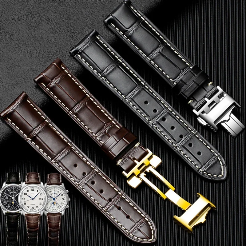 Crocodile Pattern Cowhide Men's Strap 19 20 21 22m, Suitable for Famous Craftsmen/moon Phase/Rosewood Comcast Watch Strap