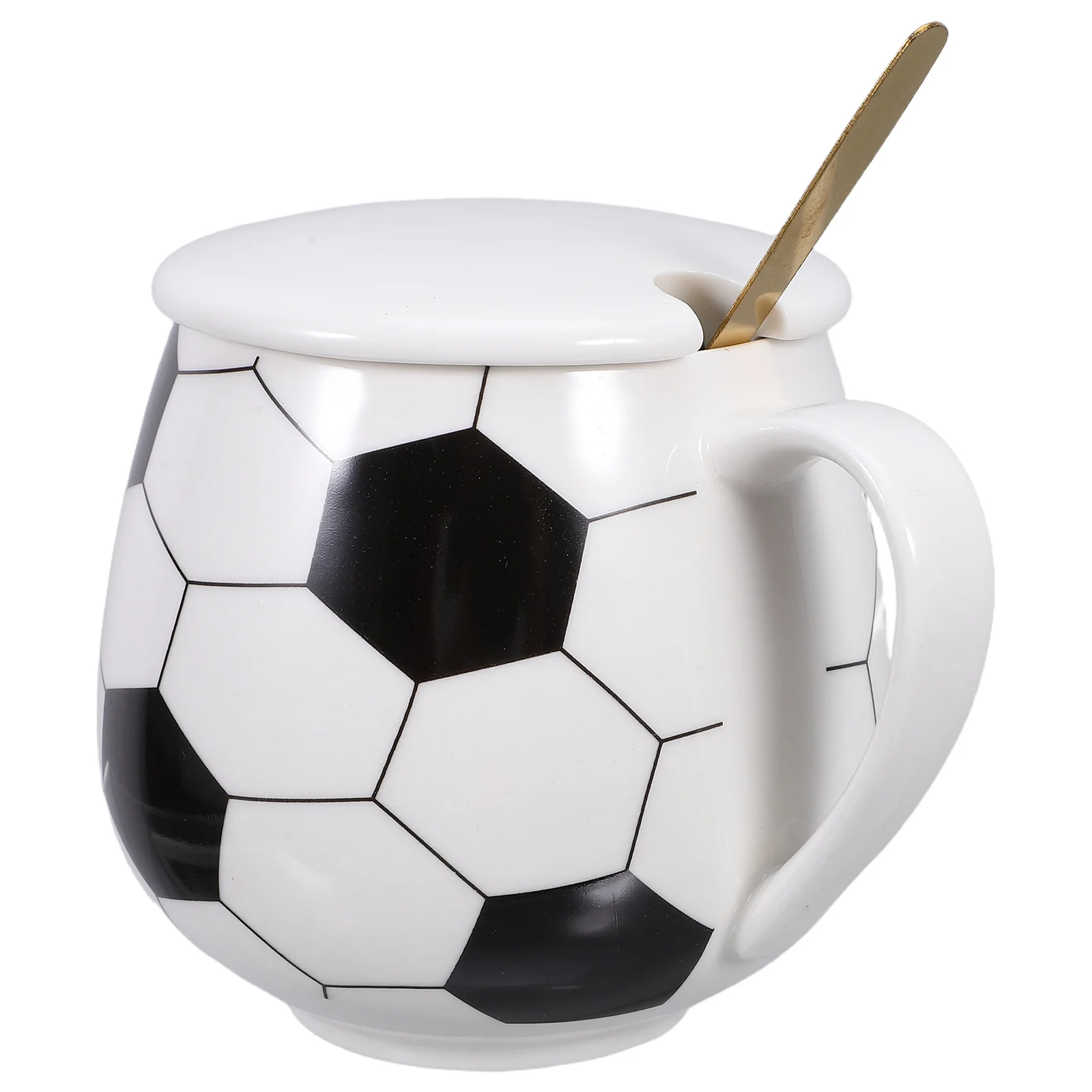 

Ceramic Football Shaped Coffee Mug with Lid Spoon Set - Decorative Home Office Desktop Cup for Tea Milk Unique Sporty Design