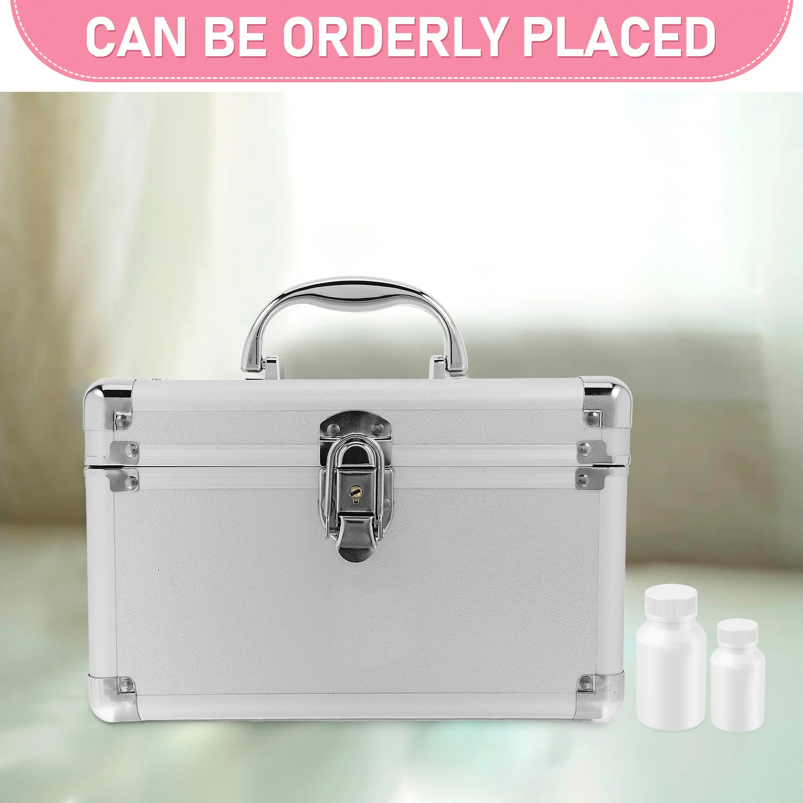 صندوق دواء محمول من سبائك الألومنيوم بطبقة مزدوجة للتخزين حقيبة حمل بمقبض سعة كبيرة منظم أدوية للمنزل في الهواء الطلق