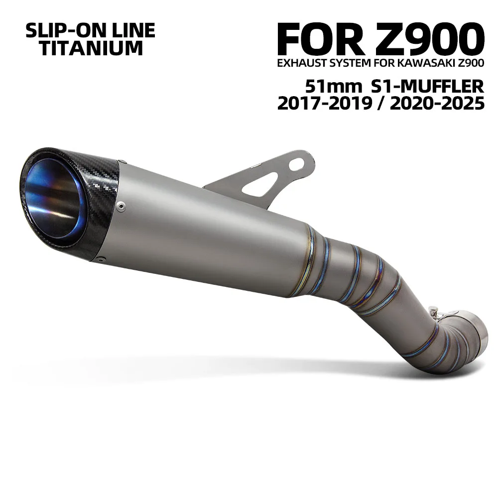 

Motorcycle Exhaust Project Tail Pipe For Kawasaki Z900 2017-2025 Motorbike Escape Slip on Line Titanium Body Carbon Tip Muffler