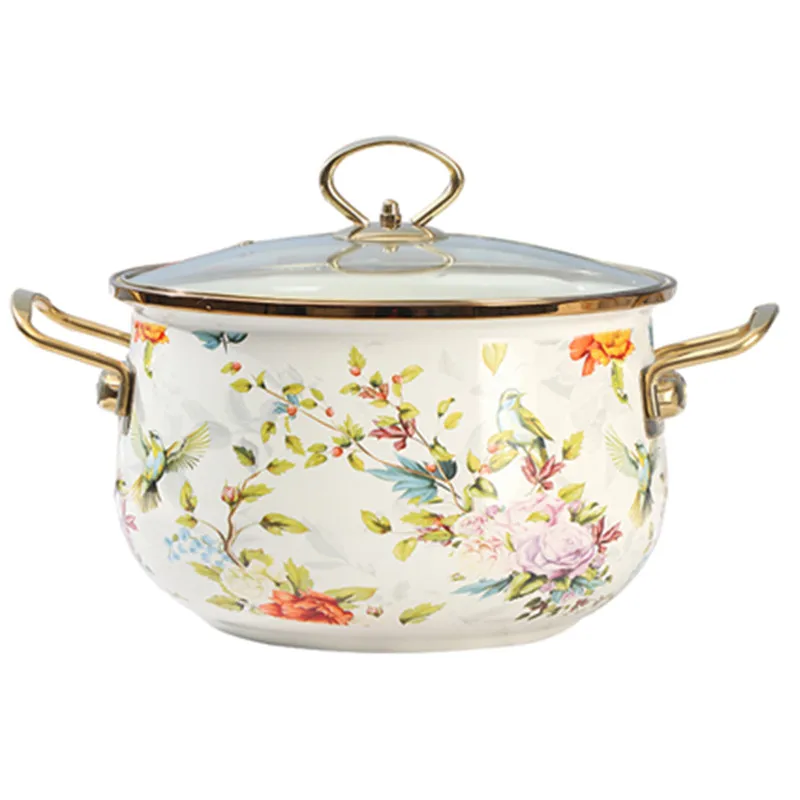 

WW classic flower enamel enamel binaural saucepan soup pot thick electric furnace gas universal custom