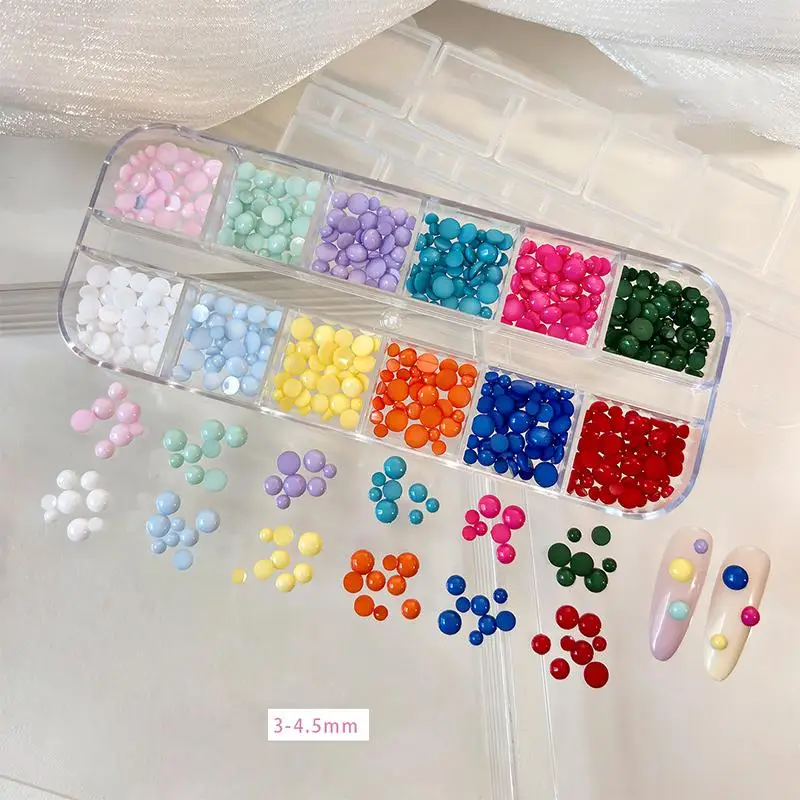 Nail Rhinestones Round Beads 12 Grids Crystal Set Sparkling Design Pieces for Fashionable Nails at Home