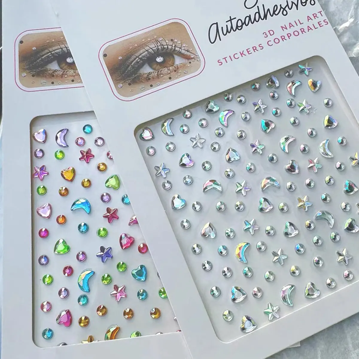 Bling Self Adhesive Face/Body Gems 3D Star/Moon/Heart/Round Temporary Tattoo Stickers AB/Clear/Red/Blue Face Hair Nail Jewelry