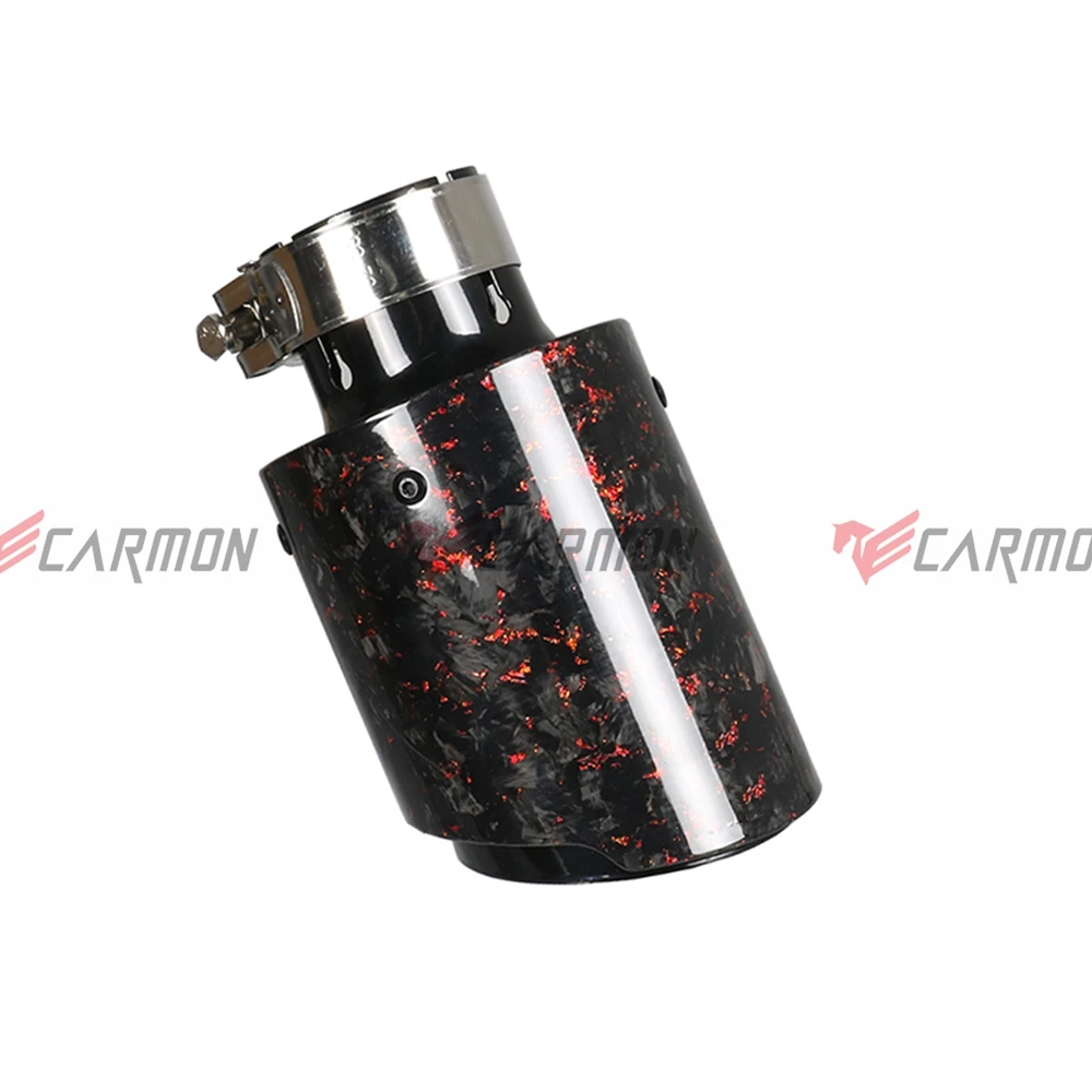 Red Forged Carbon Fibre Car Exhaust Tip Black Coated Stainless Steel Muffler Tip Tail Pipe With Ak Logo