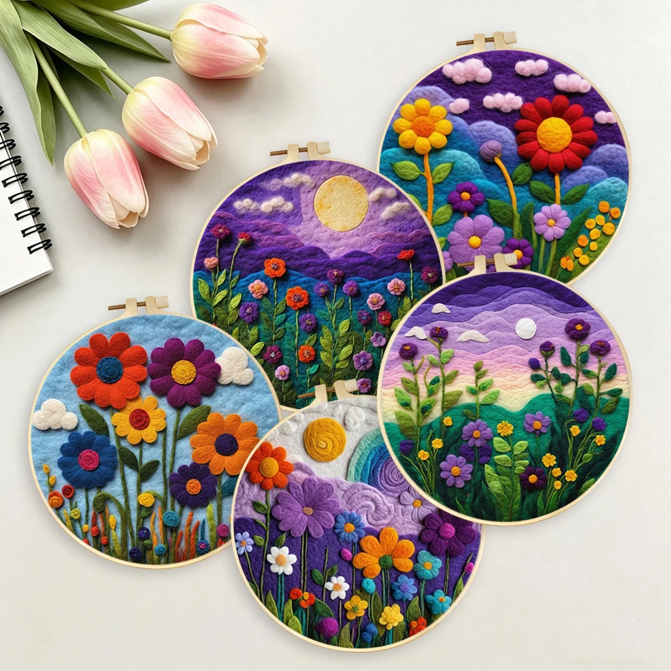 

GATYZTORY 20X20cm Frame Wool Felting Painting Kit With Embroidery Kit Flower Funny Diy Felt Needle Wool Painting Home Decor