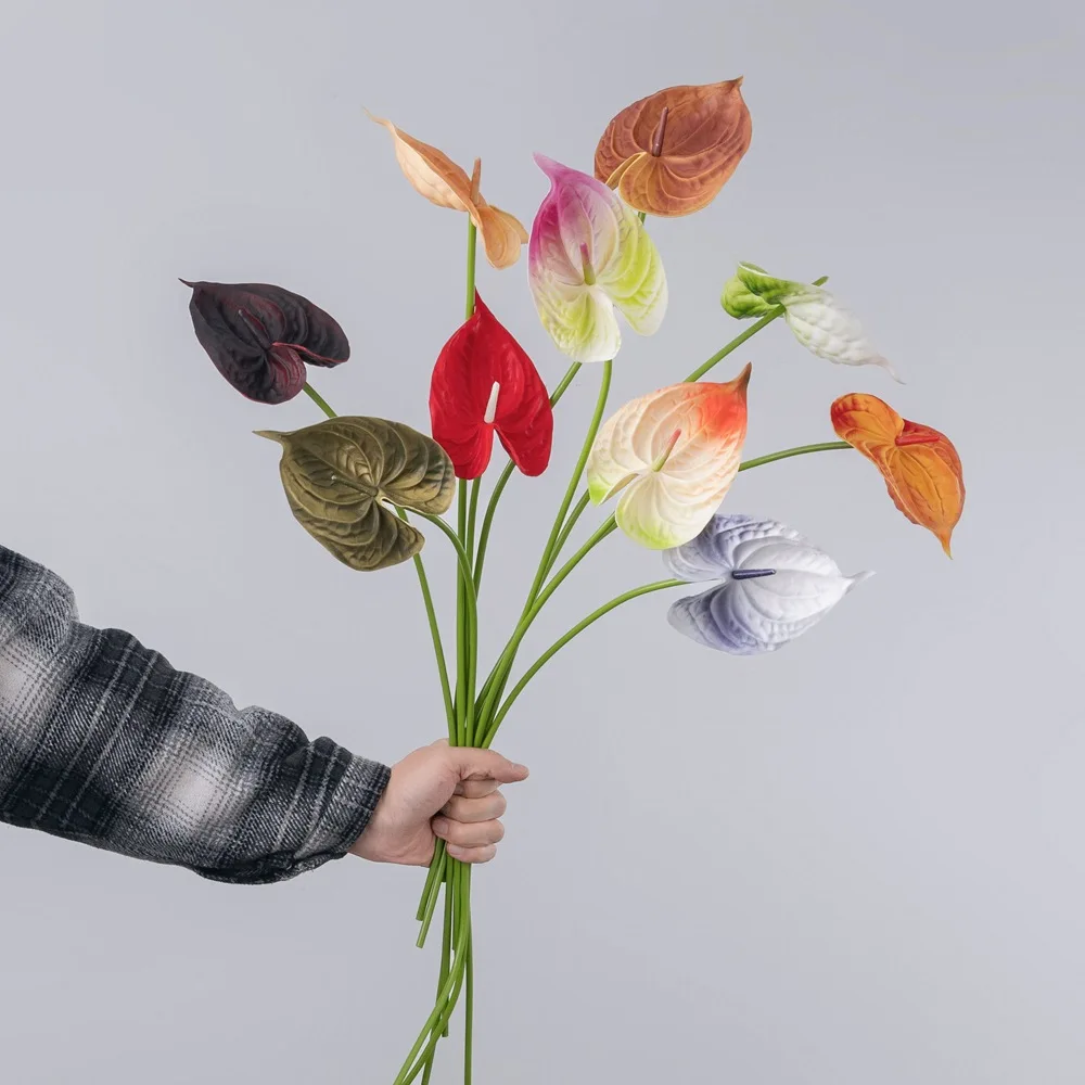

YeeNanee 12pcs Artificial Anthurium Flowers Room Decoration Terracotta PU Anthurium Leaf Stem Plant for Home Table Arrangements