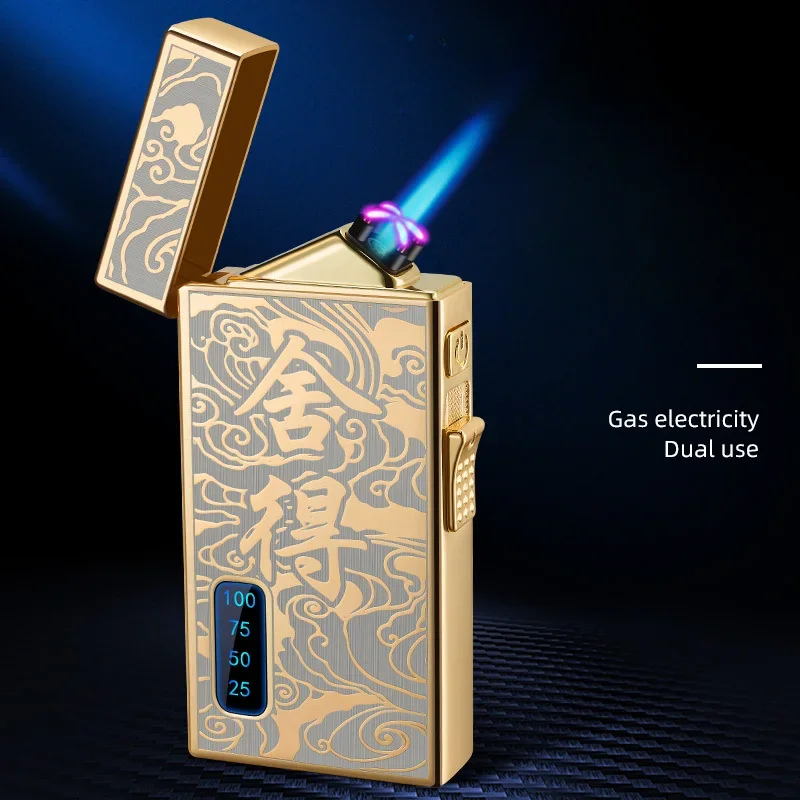Electric Lighter Rechargeable Windproof Butane Refillable, Dual Arc and Blue Jet Flame, Type-C Cable, Gas Fuel Not Included